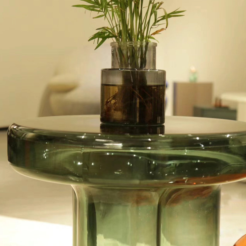 Green glass side table discount